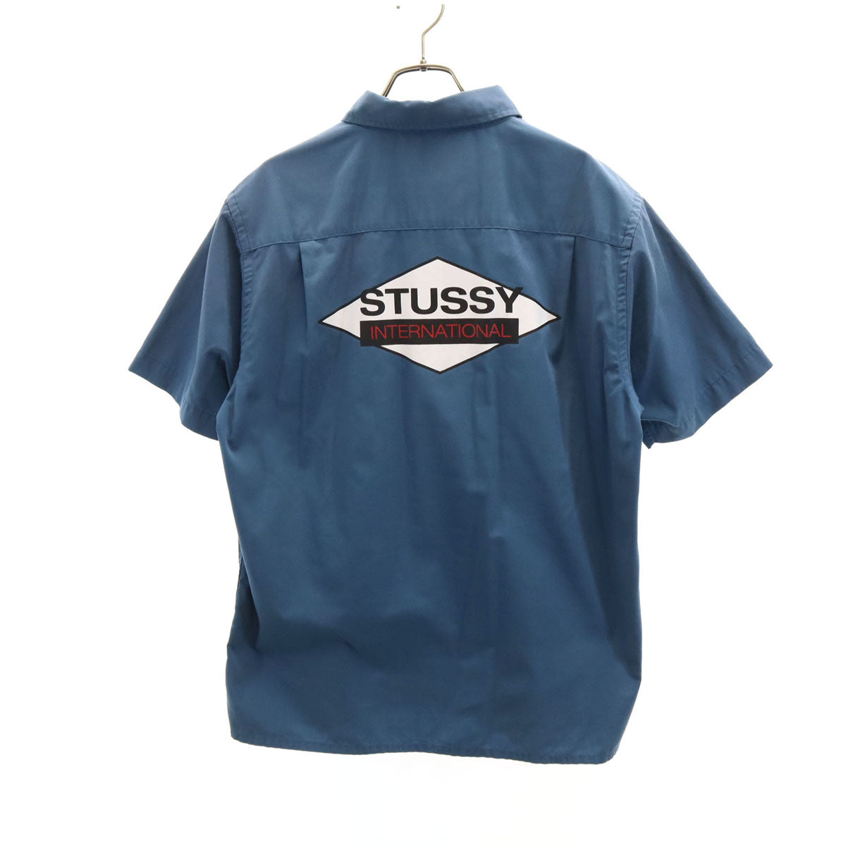 STUSSY ステューシー バックロゴ 半袖 ワークシャツ L ブルー系 メンズ