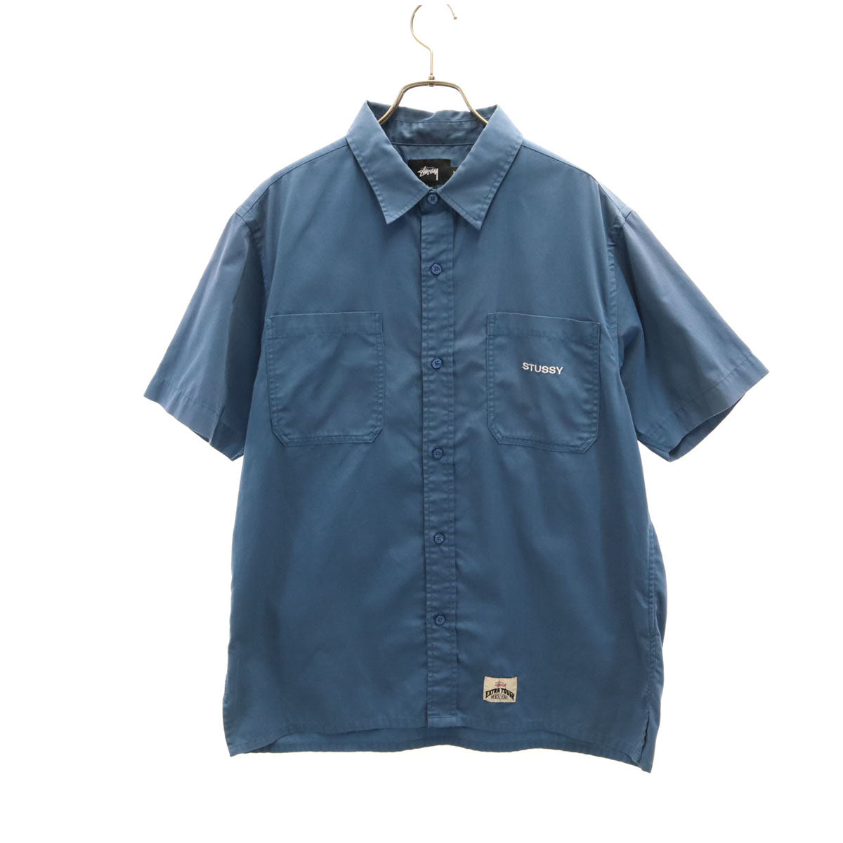 STUSSY ステューシー バックロゴ 半袖 ワークシャツ L ブルー系 メンズ