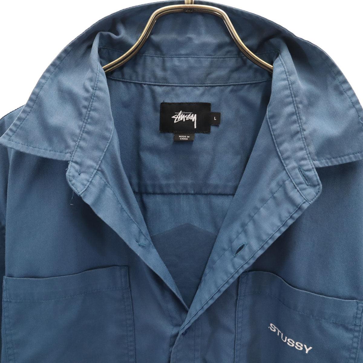 STUSSY ステューシー バックロゴ 半袖 ワークシャツ L ブルー系 メンズ
