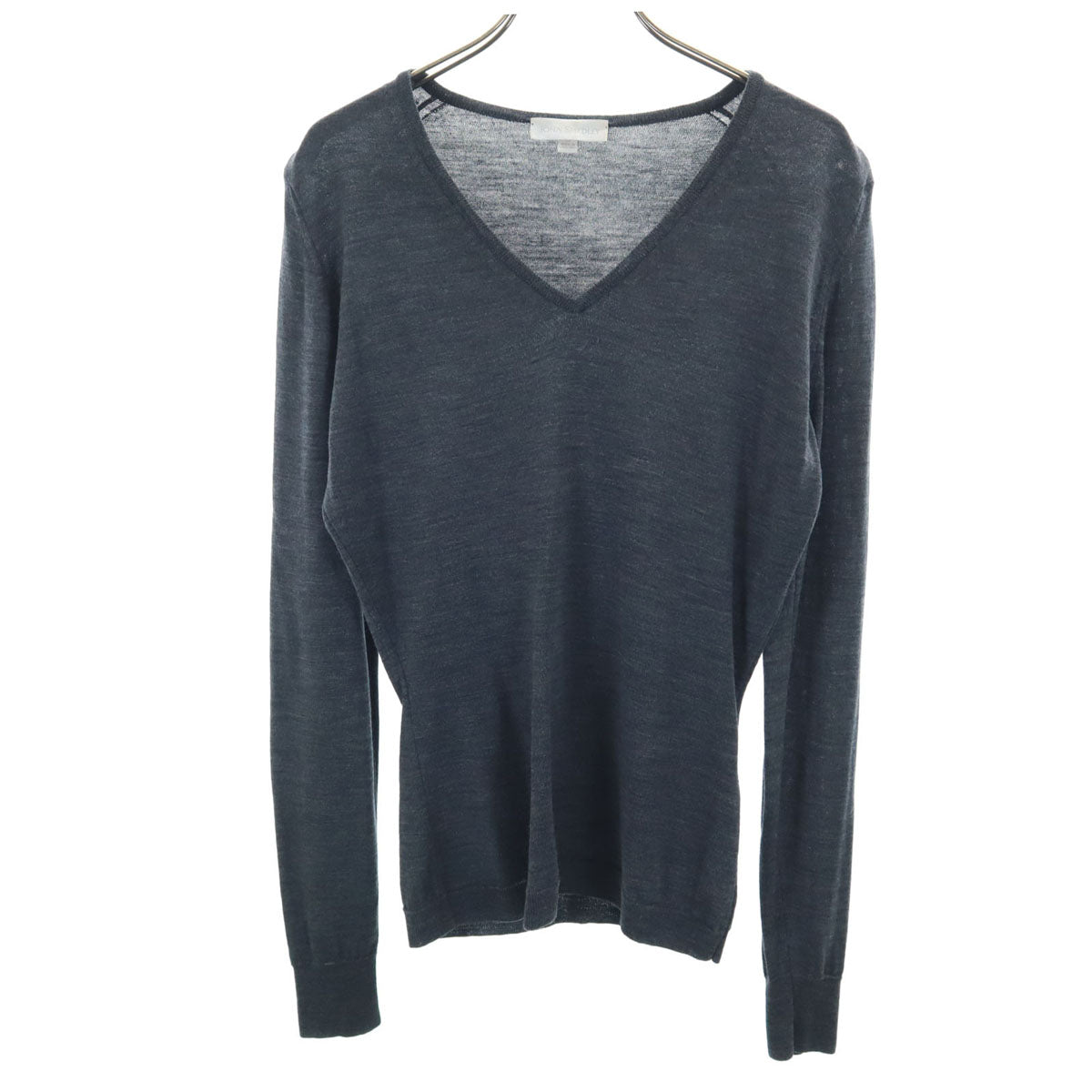JOHN SMEDLEY ジョンスメドレー イギリス製 長袖 ウール Vネック セーター S グレー系 レディース