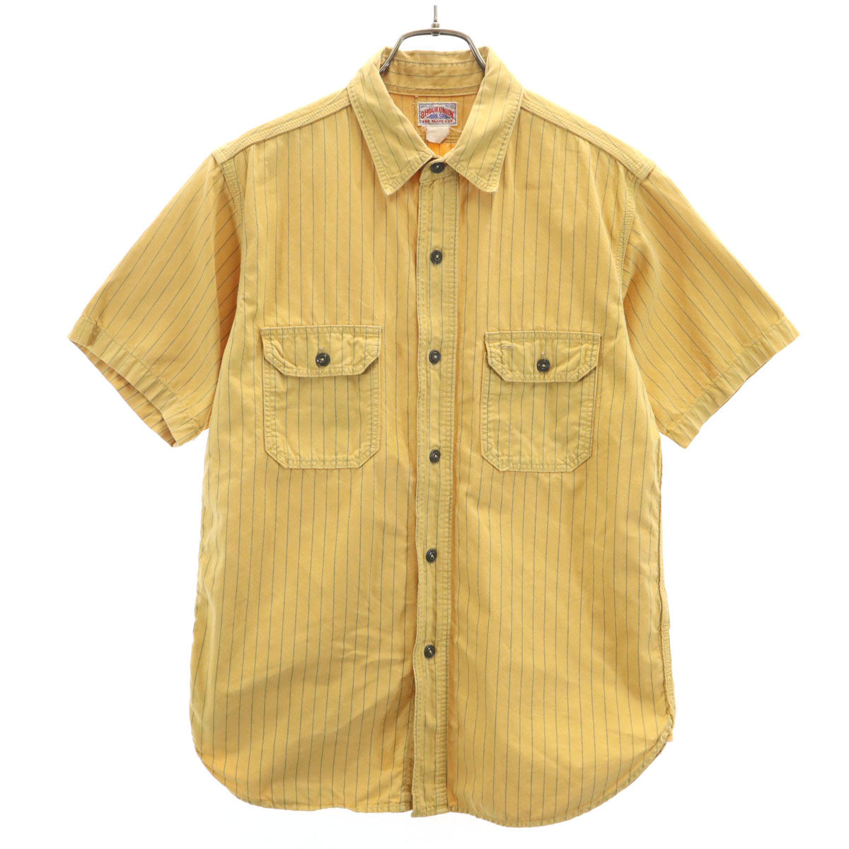 JOE McCOY ジョーマッコイ 8HOUR UNION SATEEN WORK SHIRT ストライプ柄 半袖 ワークシャツ イエロー系 リアルマッコイズ メンズ