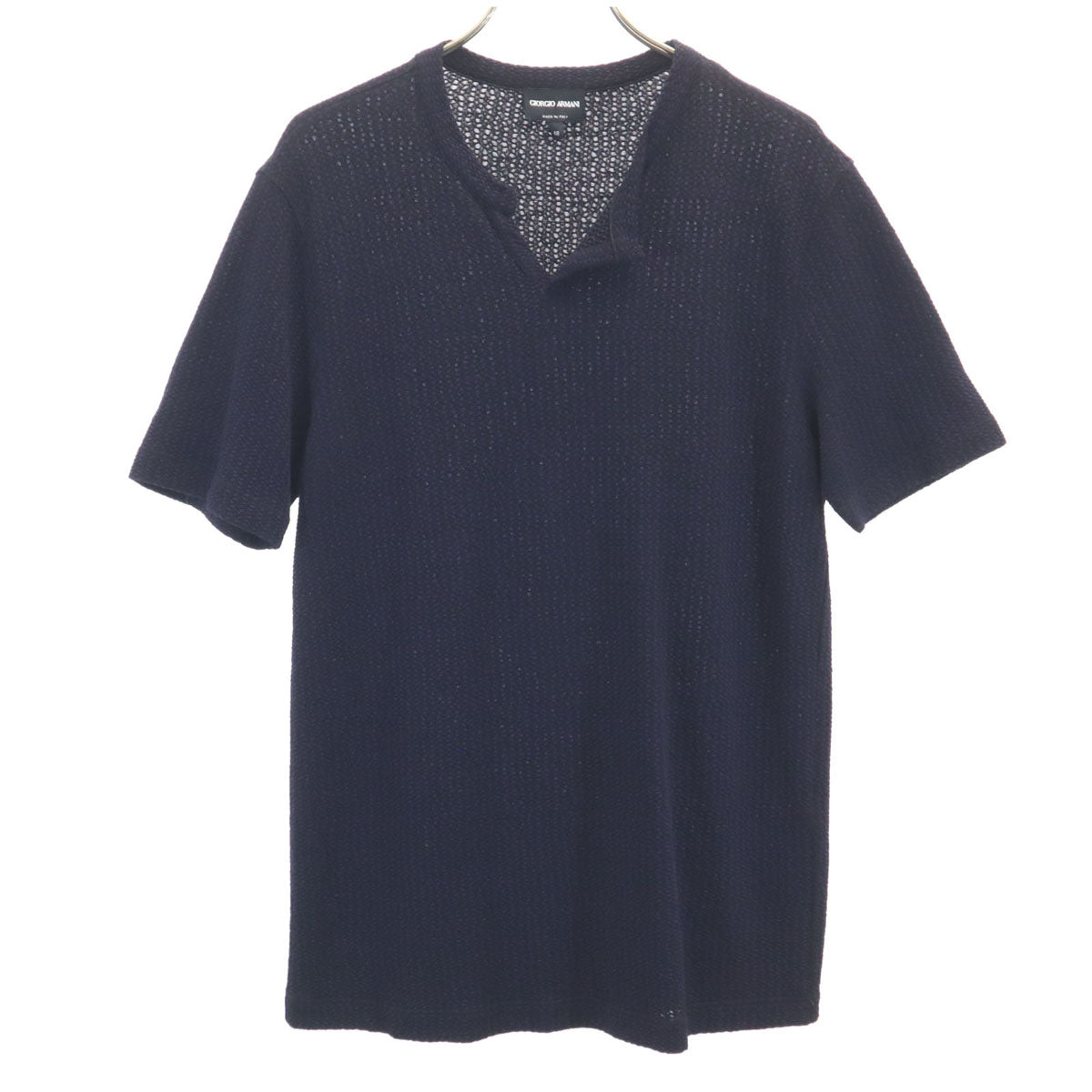 GIORGIO ARMANI ジョルジオアルマーニ ストライプ柄 半袖 スキッパーカラー Tシャツ 48 ネイビー メンズ
