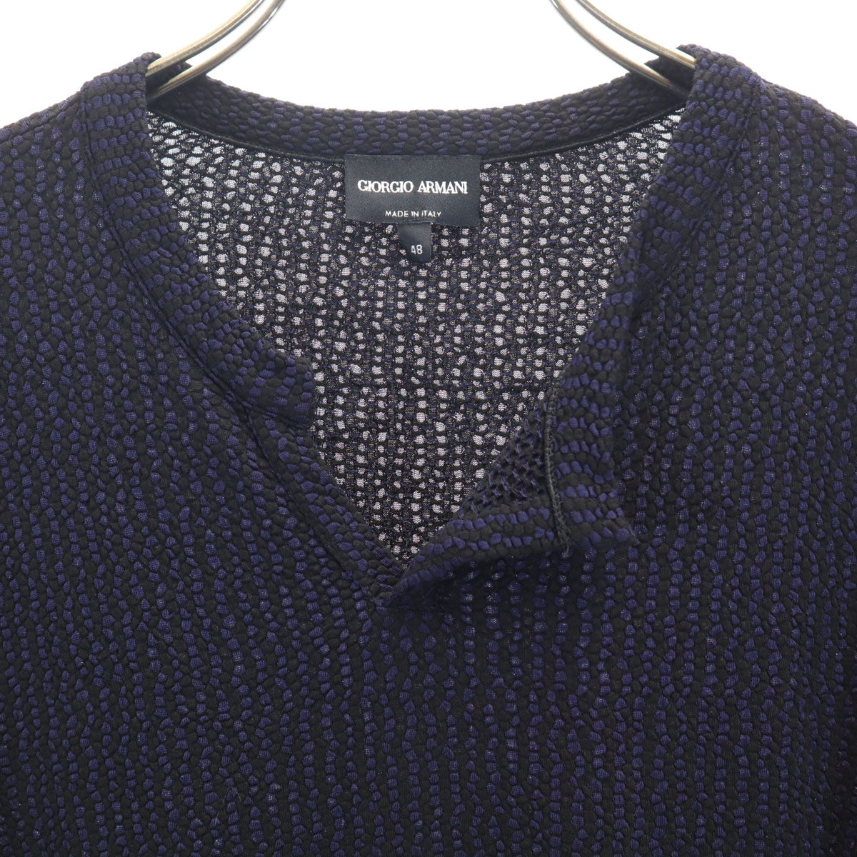 GIORGIO ARMANI ジョルジオアルマーニ ストライプ柄 半袖 スキッパーカラー Tシャツ 48 ネイビー メンズ
