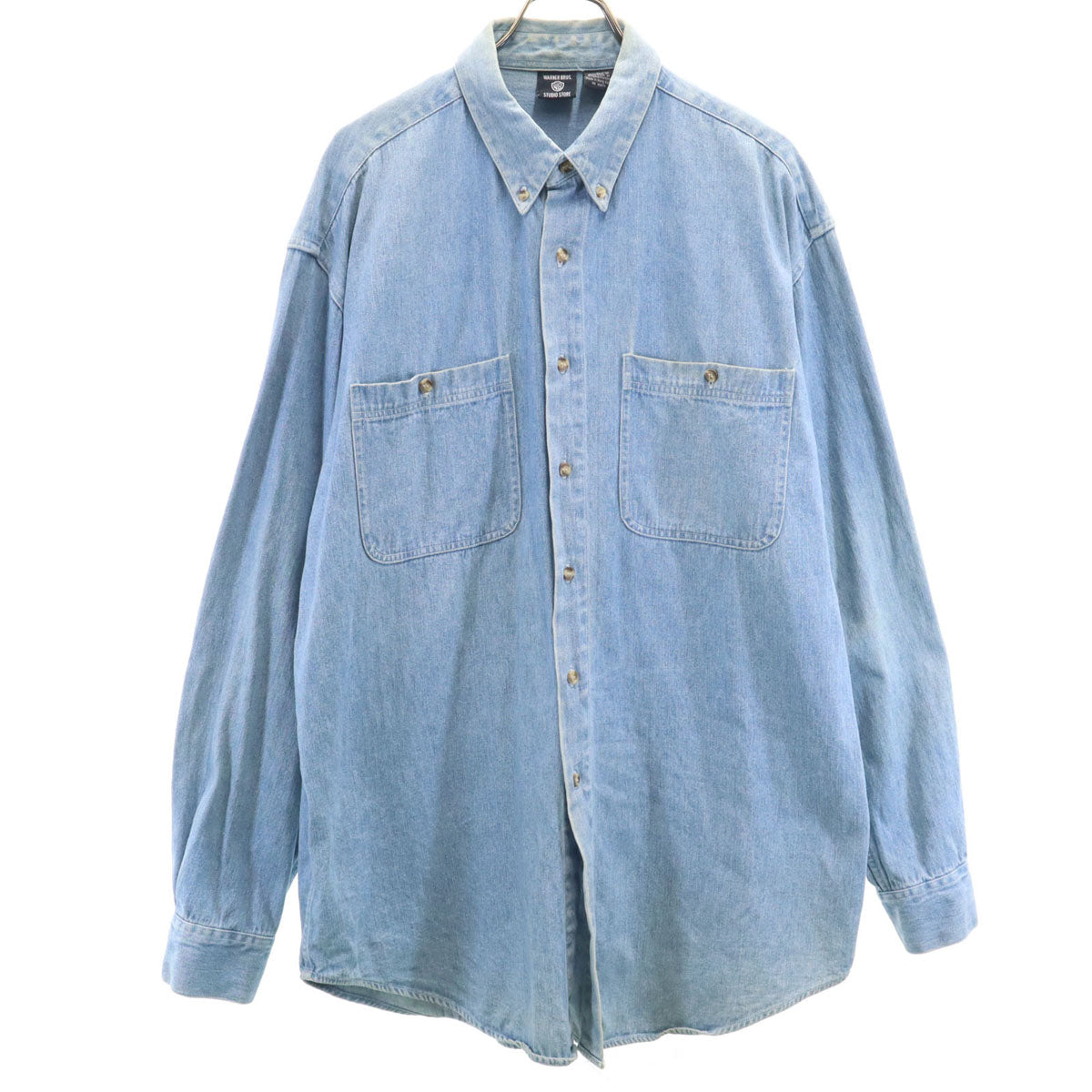 Warner Bros ワーナーブラザーズ 90s オールド バックプリント 長袖 コットンシャツ L ライトブルー メンズ