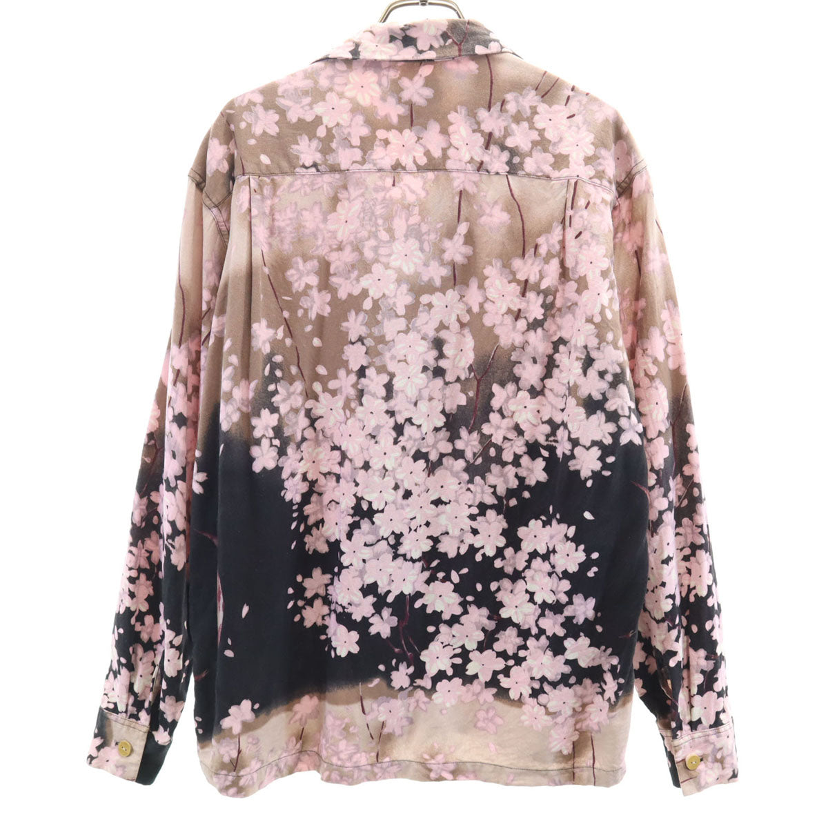 MAKANALEI マカナレイ シルク 和柄 長袖 アロハシャツ S ピンク系 桜 メンズ
