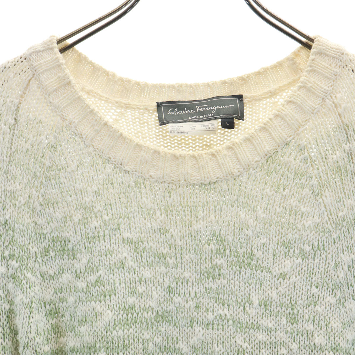 SalvatoreFerragamo サルバトーレフェラガモ 90s イタリア製 オールド 長袖 グラデーション ニット L ライトグリーン メンズ