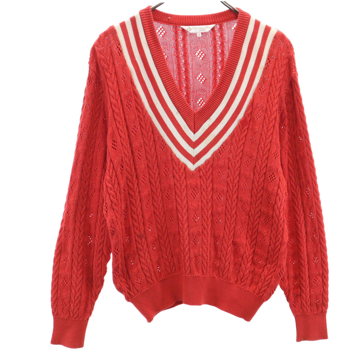 Christian Dior SPORTS クリスチャンディオールスポーツ 90s オールド 長袖 Vネック セーター M レッド レディース