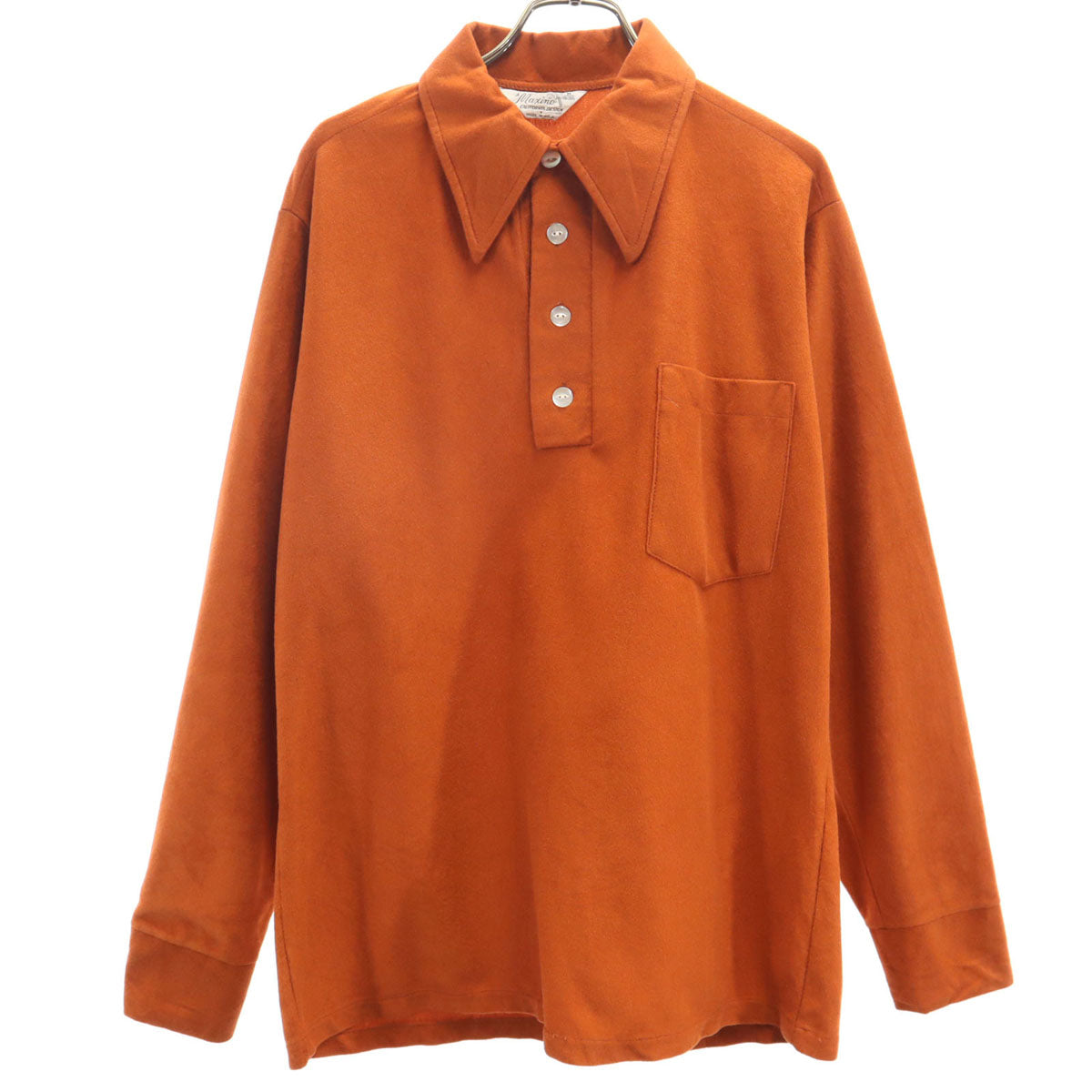 Maxino 70s USA製 ヴィンテージ 長袖 ベロア ポロシャツ M オレンジ メンズ