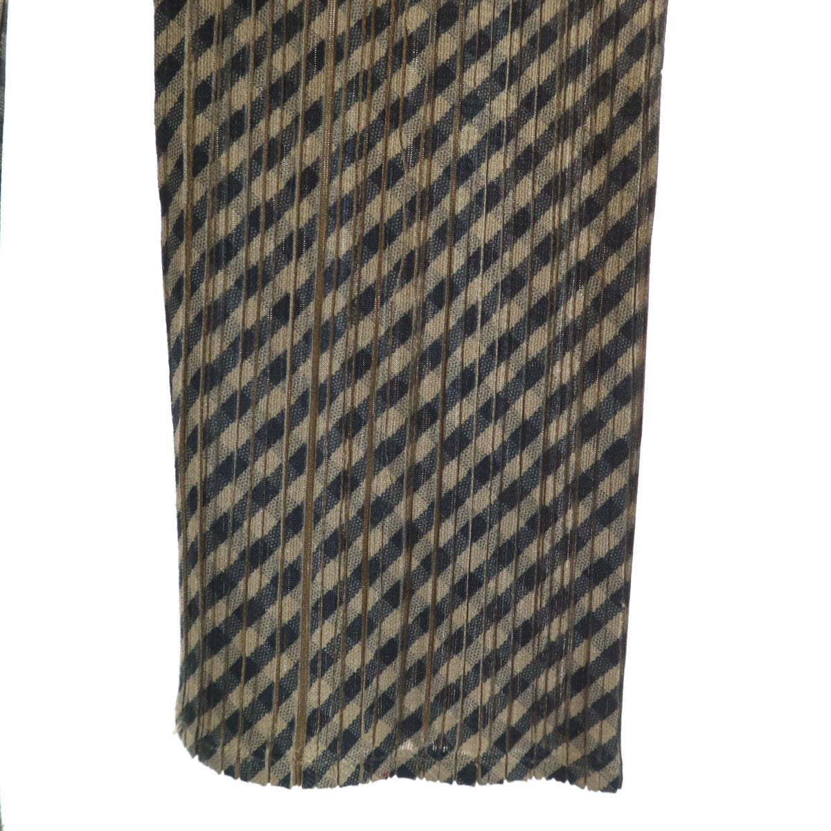 美品 PLEATS PLEASE プリーツプリーズ 90s 日本製 オールド チェック柄 長袖 ハイネック プリーツ カットソー 3 ベージュ イッセイミヤケ レディース