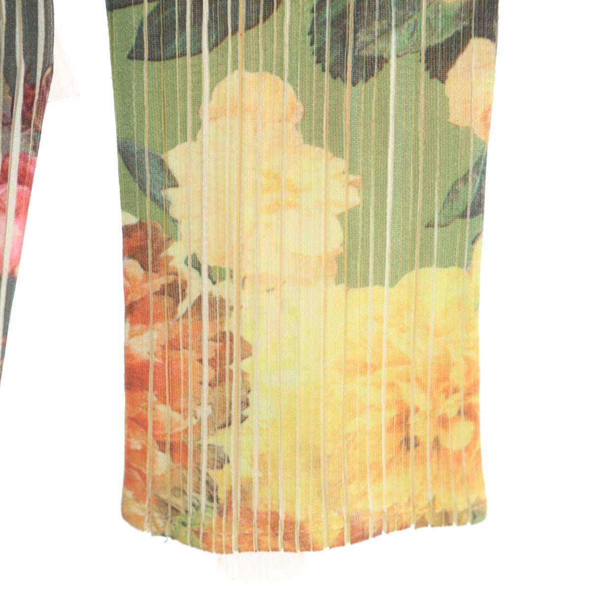 美品 PLEATS PLEASE プリーツプリーズ 90s 日本製 オールド 花柄 長袖 プリーツ カットソー 3 グリーン系 イッセイミヤケ レディース
