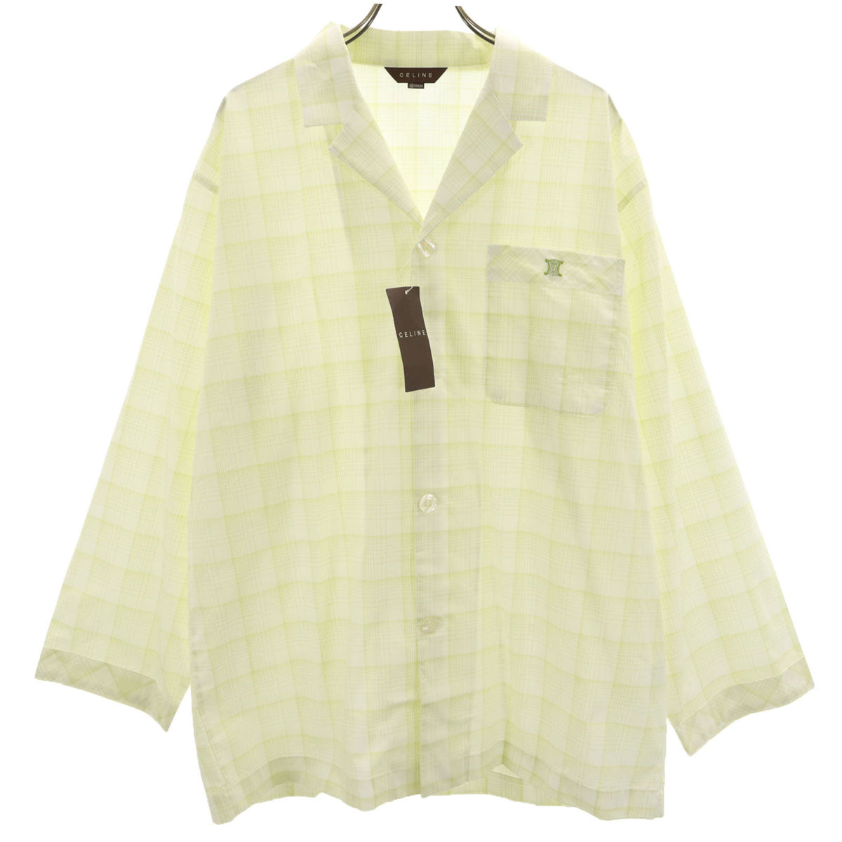 CELINE セリーヌ 未使用 日本製 チェック柄 長袖 ルームウェア シャツ M ホワイト メンズ