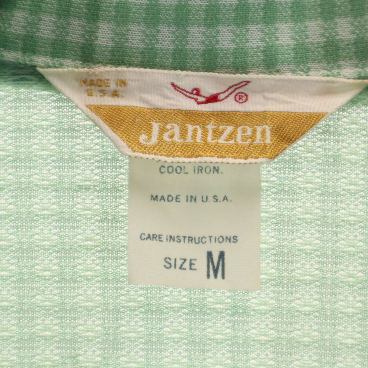 Jantzen ジャンセン 70s USA製 ヴィンテージ チェック柄 半袖 ポロシャツ M ミント系 メンズ