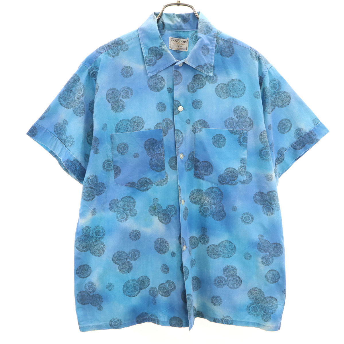 DESIGNERS COLLECTION デザイナーズ コレクション 60s 70s ヴィンテージ 総柄 半袖 コットンシャツ M 水色 メンズ