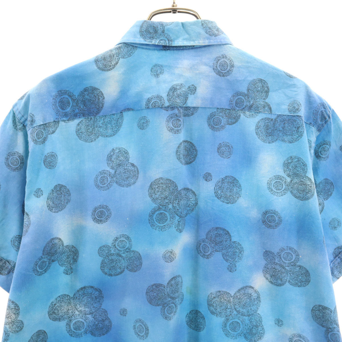 DESIGNERS COLLECTION デザイナーズ コレクション 60s 70s ヴィンテージ 総柄 半袖 コットンシャツ M 水色 メンズ