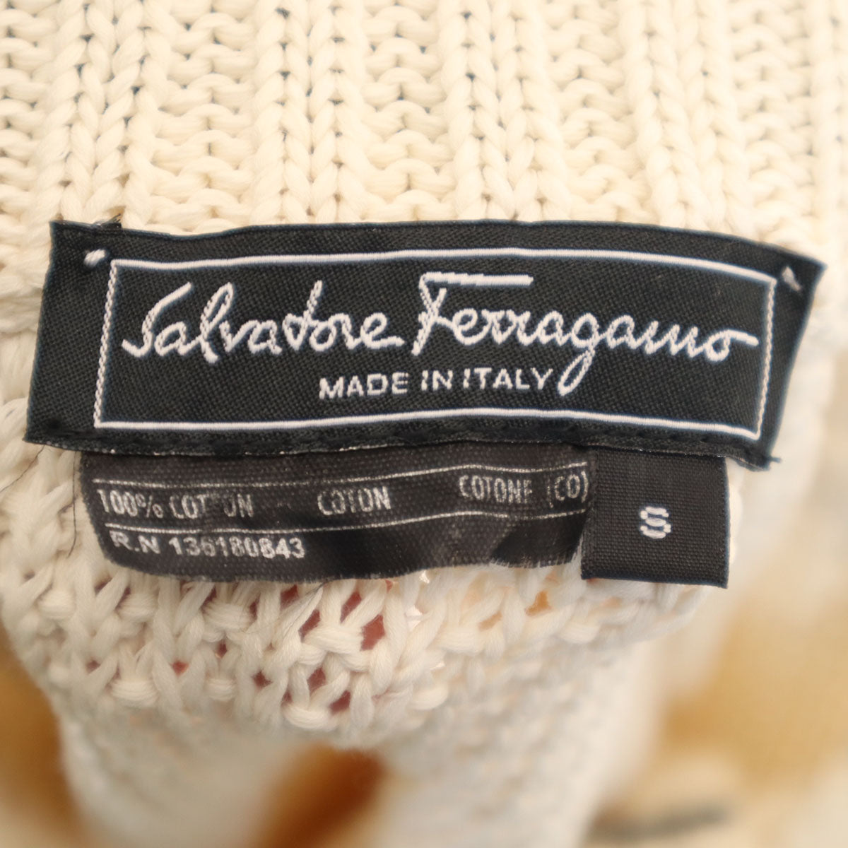 Salvatore Ferragamo サルヴァトーレフェラガモ イタリア製 5分袖 ニットカーディガン S アイボリー レディース