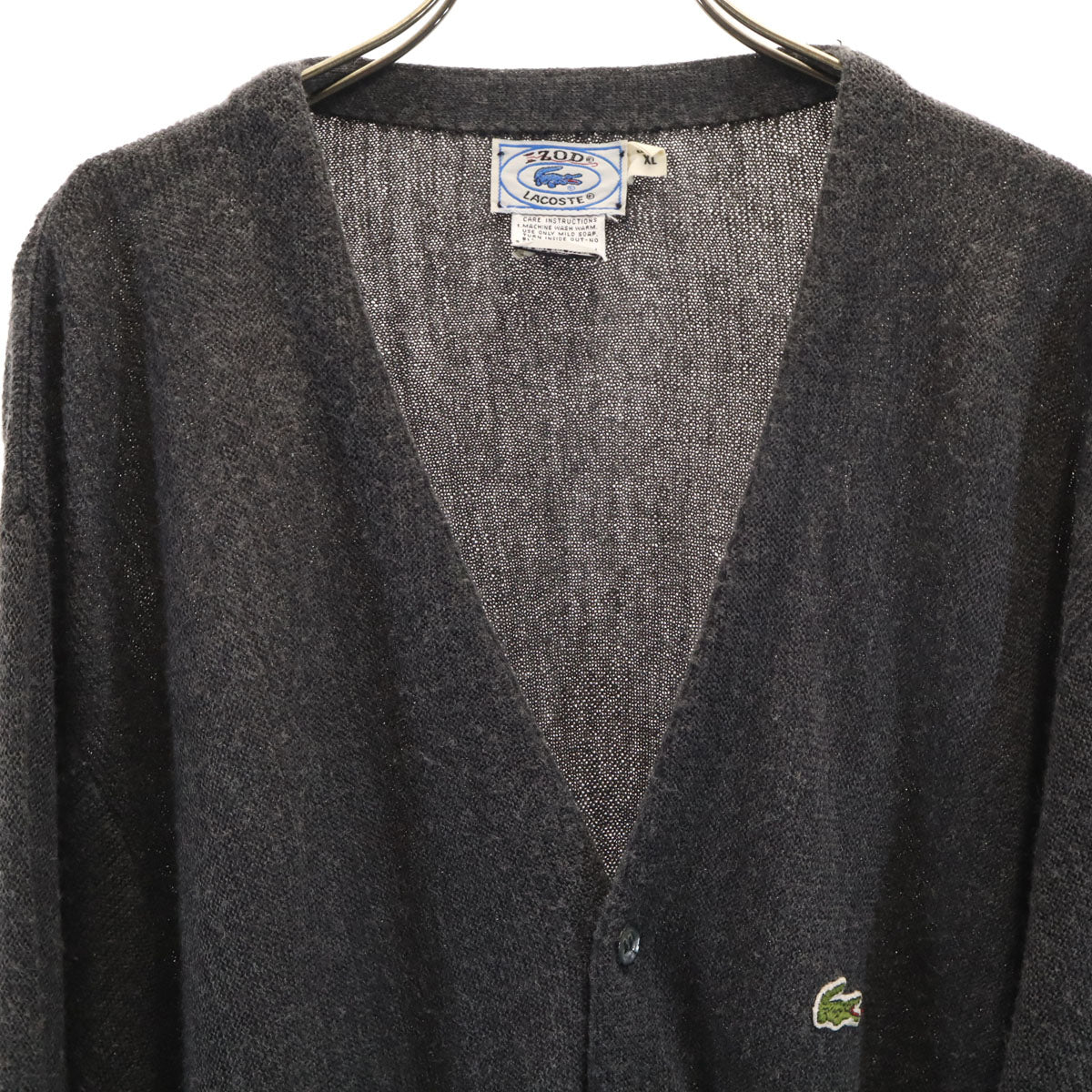 IZOD LACOSTE アイゾッドラコステ 70s ヴィンテージ 糸巻きタグ ヴィンテージ 長袖 Vネック ニットカーディガン XL チャコールグレー メンズ