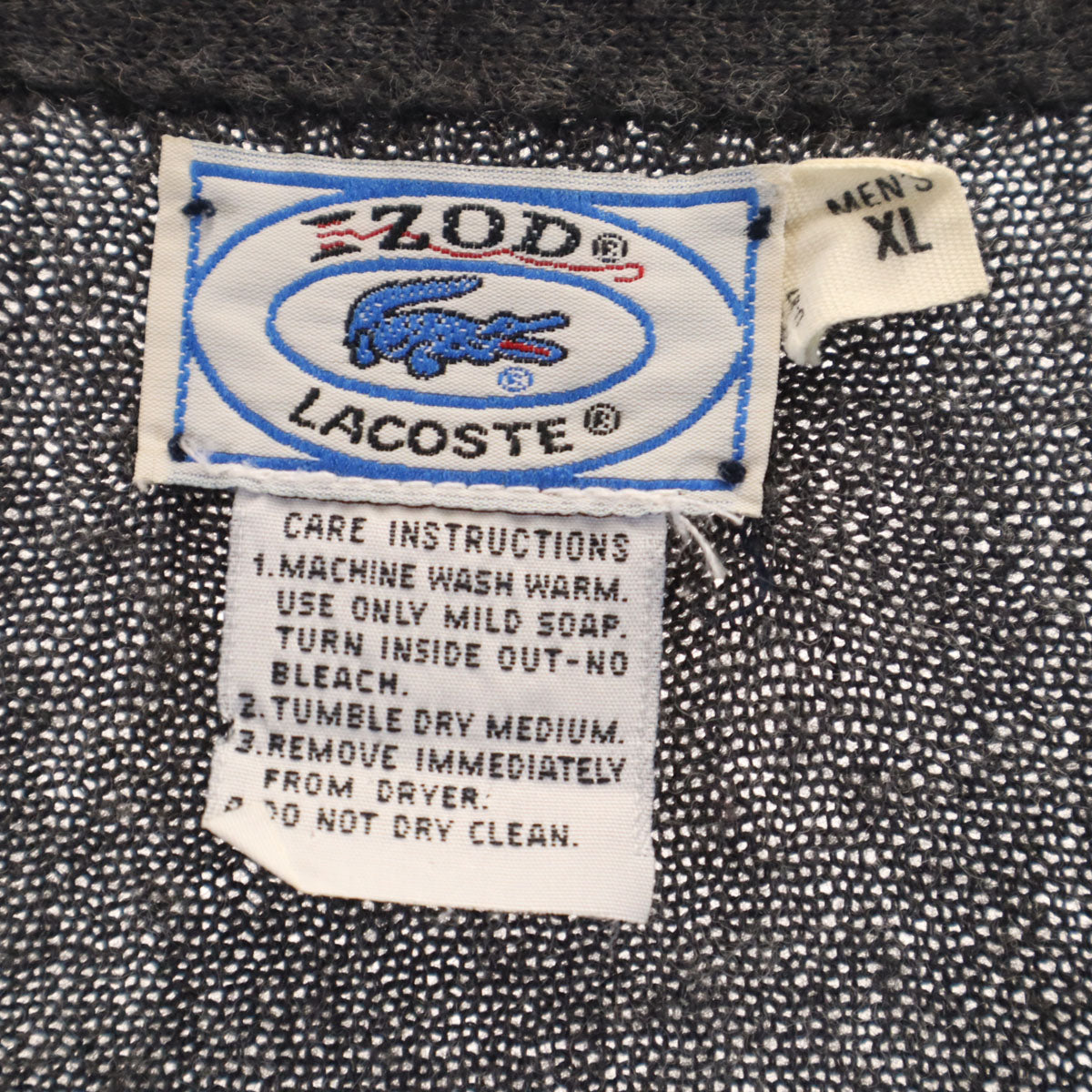 IZOD LACOSTE アイゾッドラコステ 70s ヴィンテージ 糸巻きタグ ヴィンテージ 長袖 Vネック ニットカーディガン XL チャコールグレー メンズ
