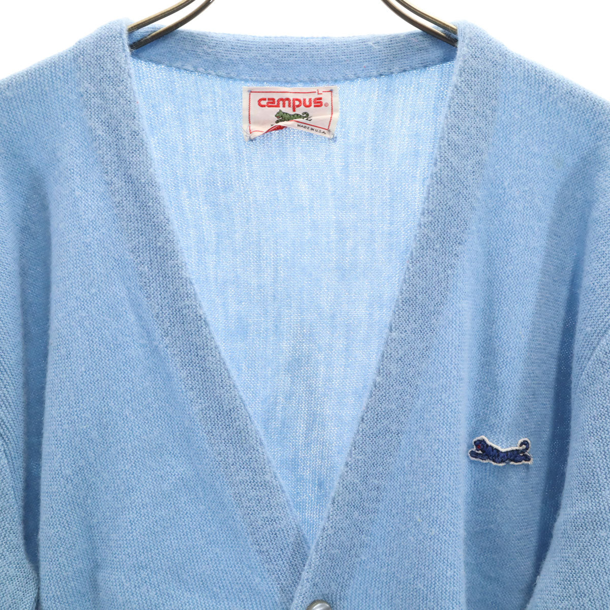 CAMPUS キャンパス 80s USA製 ヴィンテージ 長袖 Vネック ニットカーディガン L 水色 メンズ