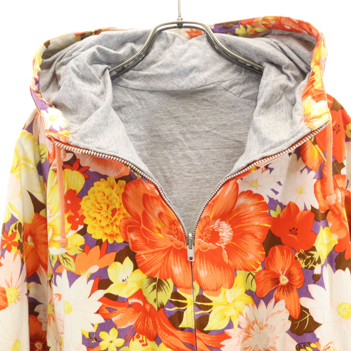 I.S. ISSEY MIYAKE アイエス イッセイミヤケ 80s 日本製 ヴィンテージ 花柄 長袖 リバーシブル ジップパーカー 9 オレンジ系 レディース
