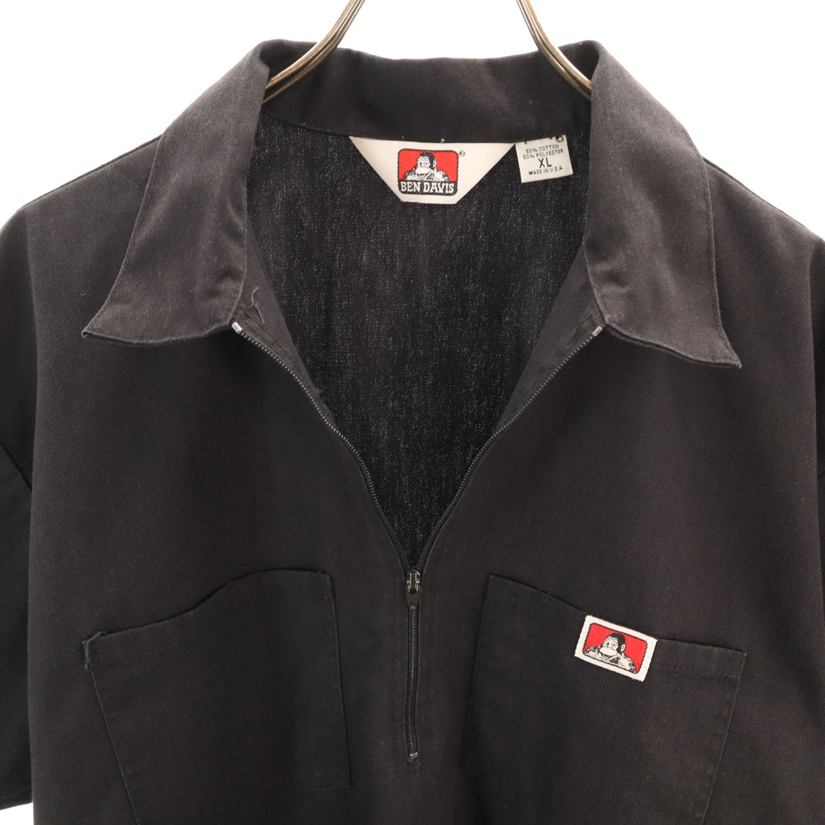 BEN DAVIS ベンデイビス 80s 90s USA製 オールド 半袖 ハーフジップ ワークシャツ XL ブラック メンズ