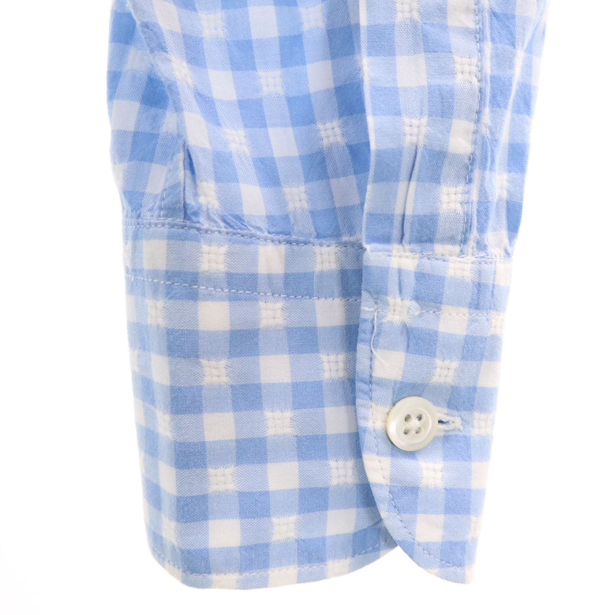 Glanshirt グランシャツ チェック柄 長袖 シワ加工 コットンシャツ 39 ブルー メンズ