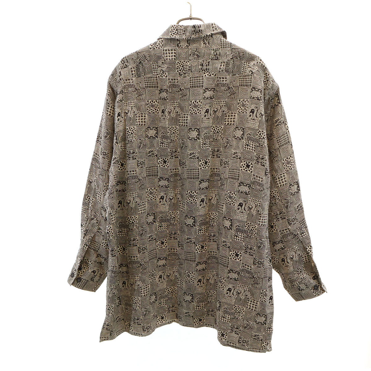 美品 BOSS HUGO BOSS ボスヒューゴボス 総柄 長袖 シャツ L ベージュ アニマル 動物 メンズ
