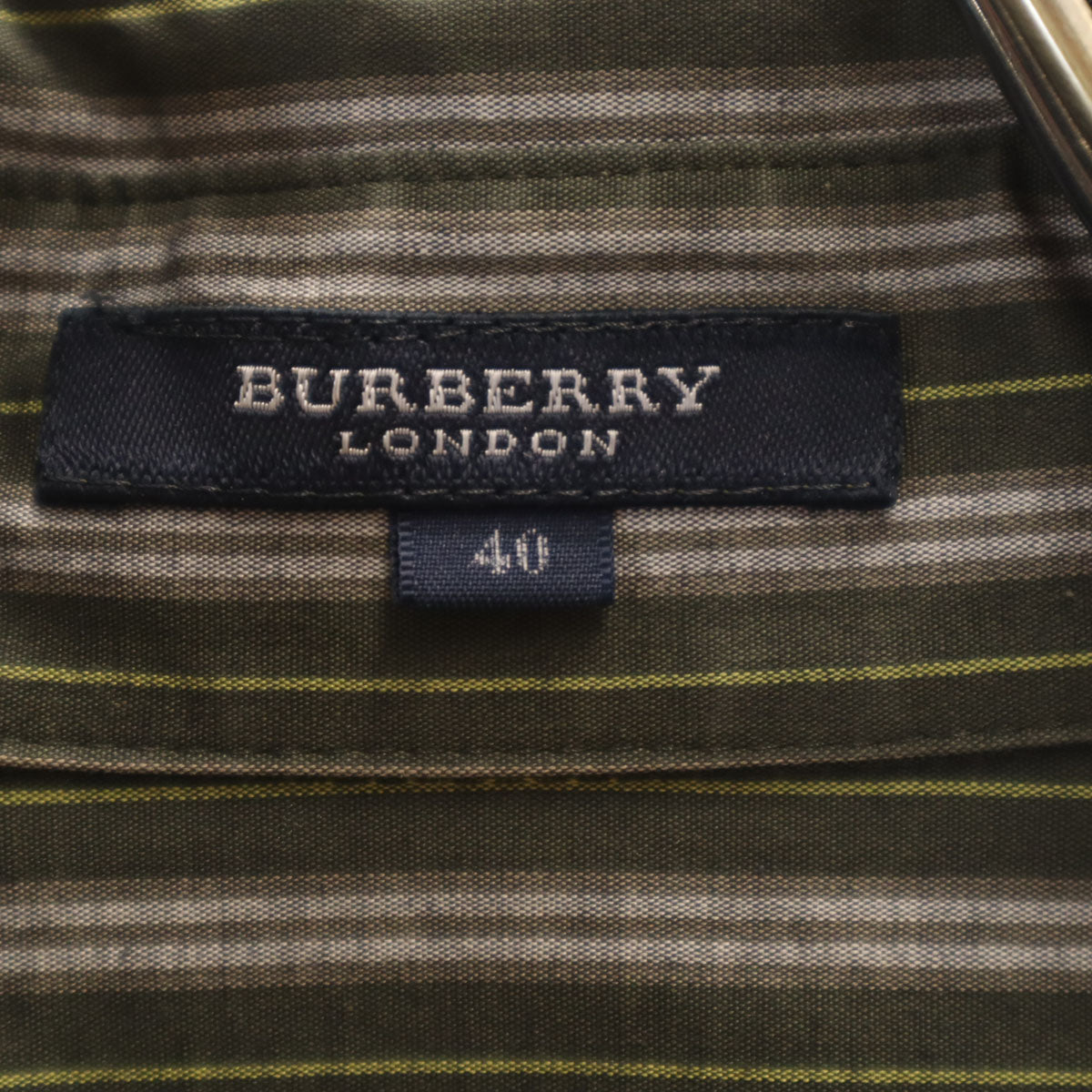 BURBERRY LONDON バーバリーロンドン ストライプ柄 7分袖 オープンカラーシャツ 40 カーキ 三陽商会 レディース