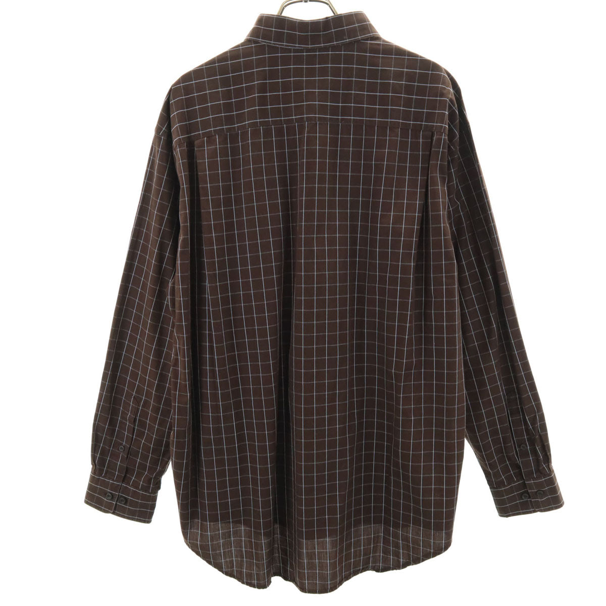 LANVIN LA COLLECTION ランバンコレクション 日本製 チェック柄 長袖 コットンシャツ L ブラウン メンズ