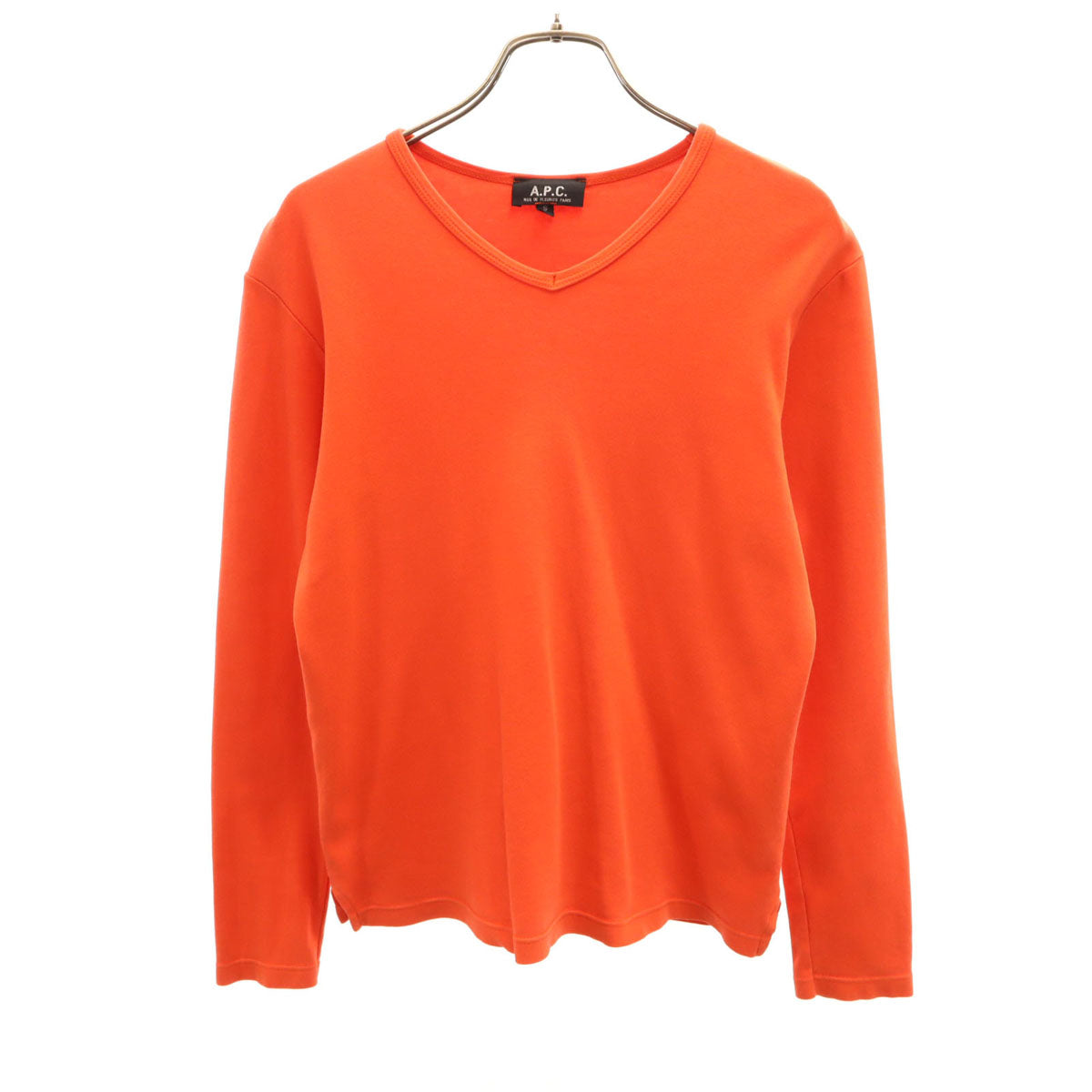 A.P.C. アーペーセー フランス製 長袖 Vネック Tシャツ S オレンジ ロンT 無地 レディース