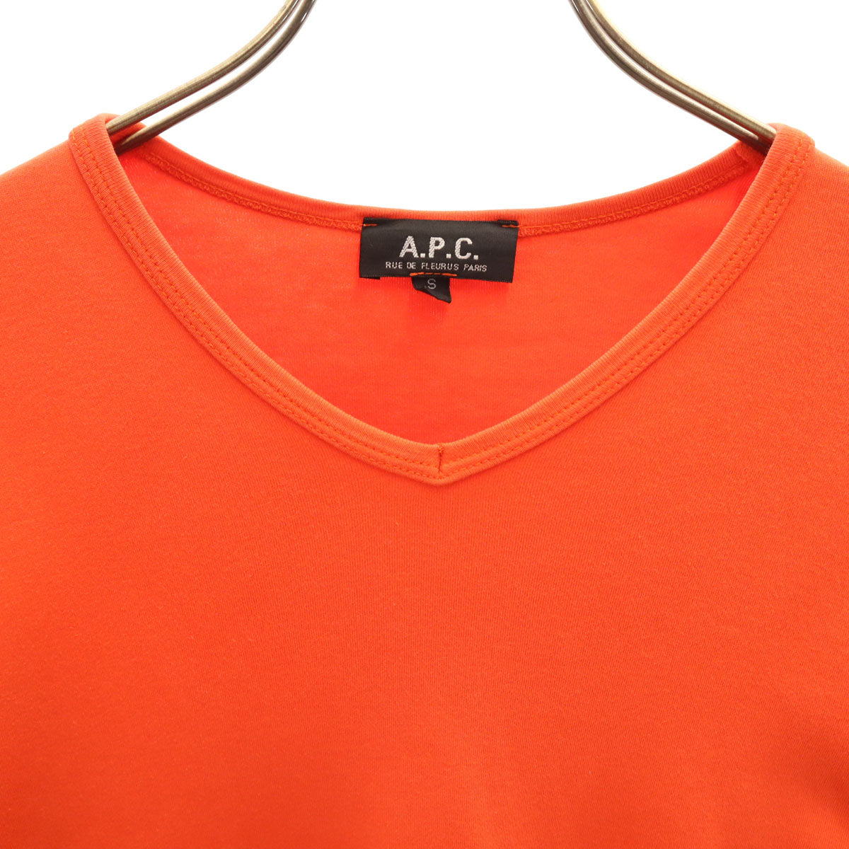 A.P.C. アーペーセー フランス製 長袖 Vネック Tシャツ S オレンジ ロンT 無地 レディース
