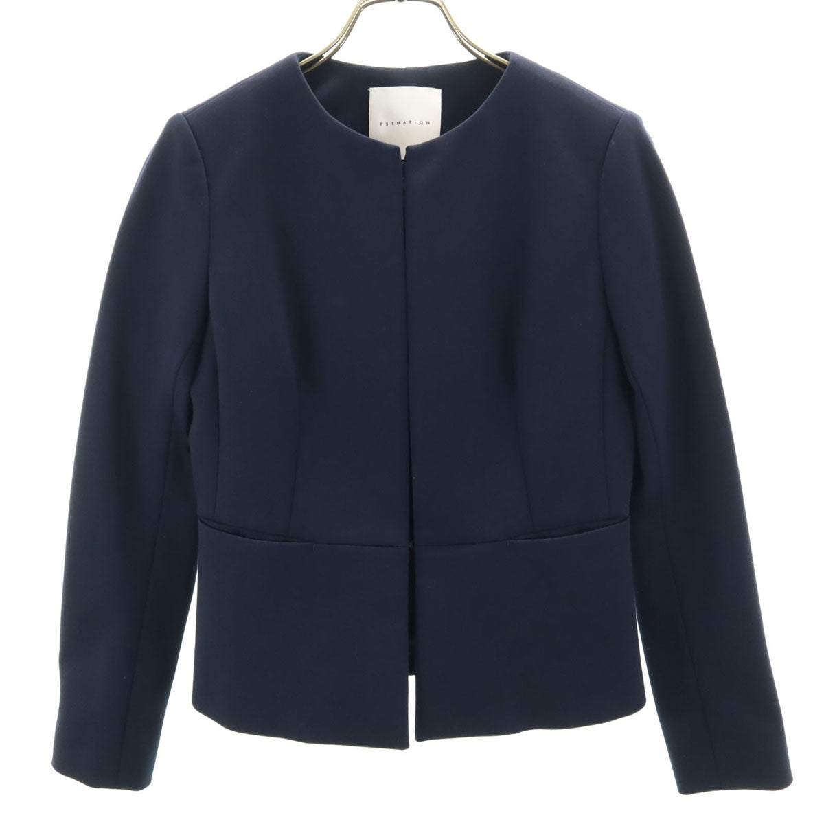 ESTNATION エストネーション 日本製 長袖 ノーカラージャケット 36 ネイビー レディース