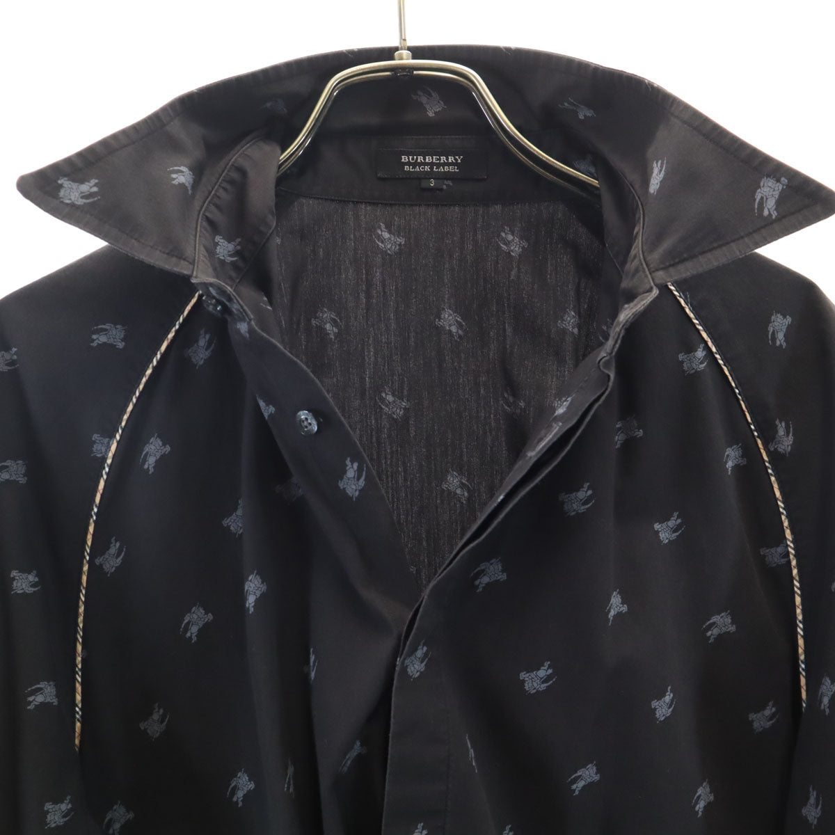 BURBERRY BLACK LABEL バーバリーブラックレーベル 日本製 ナイト柄 半袖 シャツ 3 チャコールブラック 三陽商会 メンズ