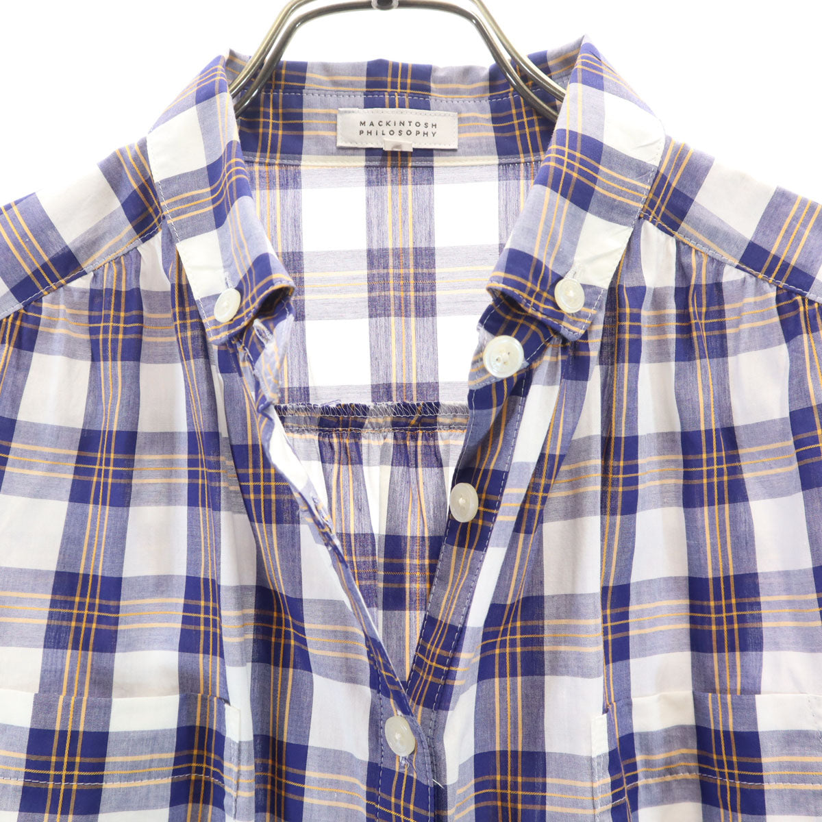 MACKINTOSH PHILOSOPHY マッキントッシュフィロソフィー チェック柄 半袖 ボタンダウン シャツワンピース 38 ホワイト レディース