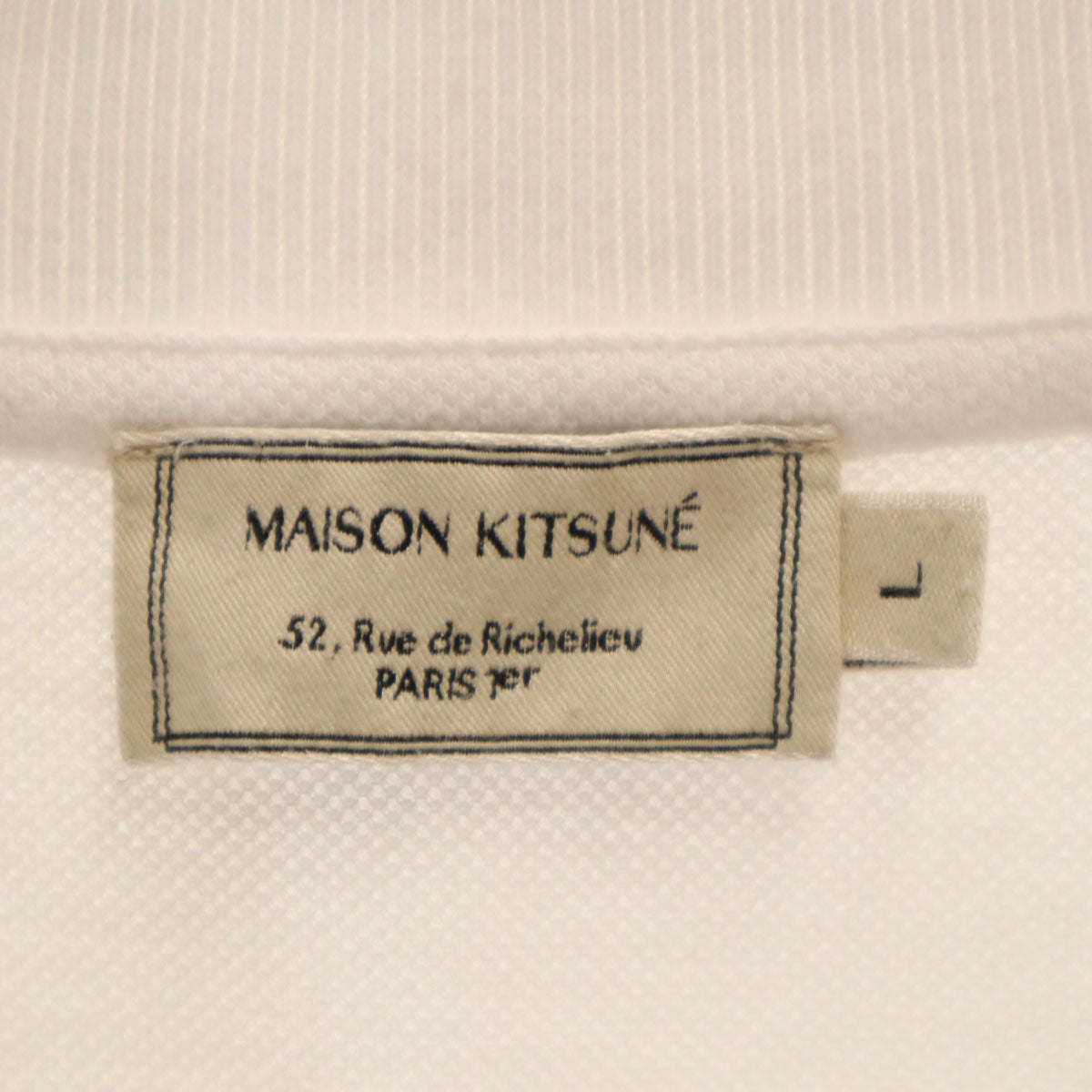 MAISON KITSUNE メゾンキツネ ポルトガル製 半袖 ポロシャツ L ホワイト 鹿の子 メンズ
