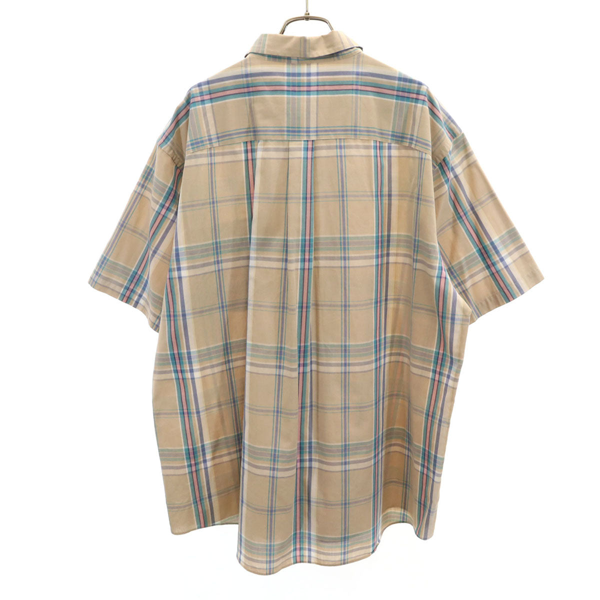 VAN HEUSEN ヴァンヒューゼン 90s オールド チェック柄 半袖 ボタンダウンシャツ XL ベージュ メンズ