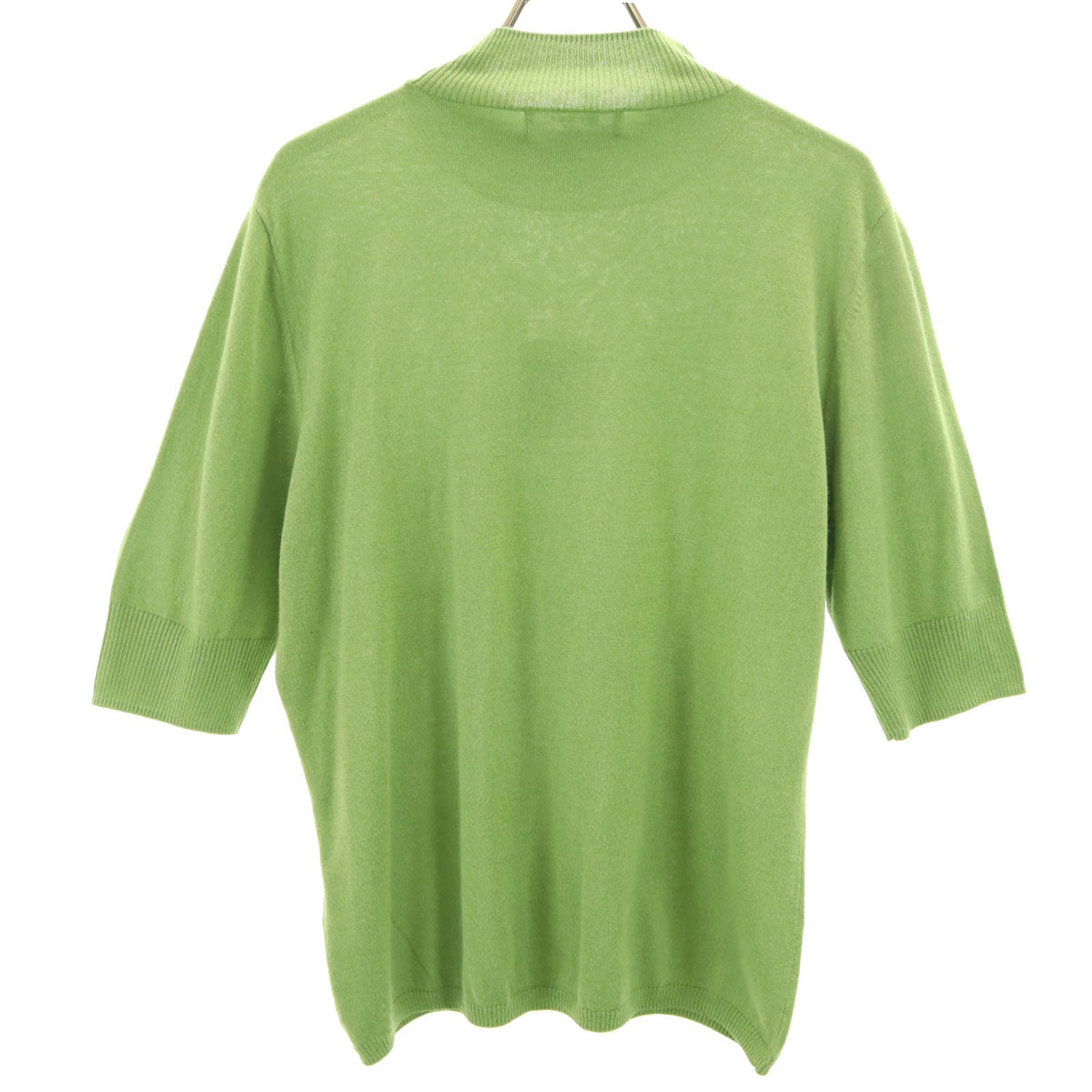 未使用 PECA ペカ カシミヤブレンド 5分袖 モックネック ニット LL 黄緑系 レディース