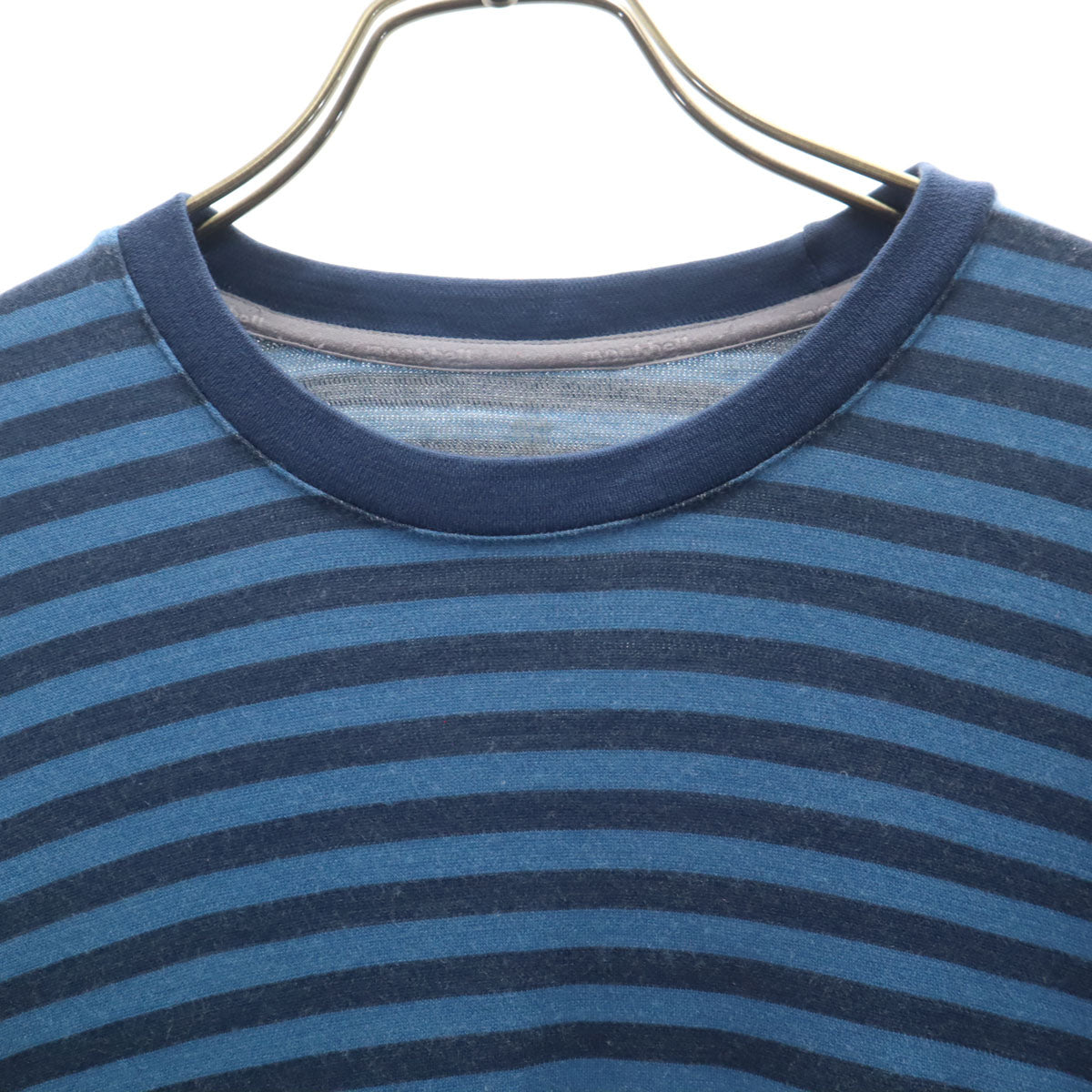 mont-bell モンベル ボーダー柄 長袖 メリノウールプラス Tシャツ S ブルー系 アウトドア ロンT メンズ