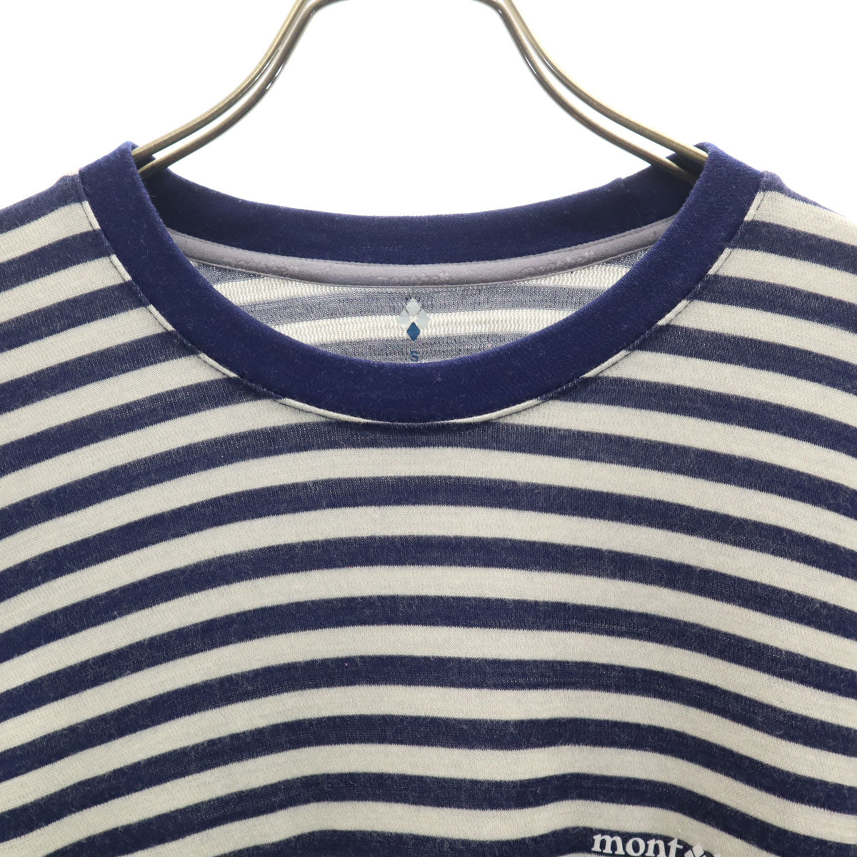 mont-bell モンベル ボーダー柄 長袖 メリノウールプラス Tシャツ S ネイビー アウトドア ロンT メンズ