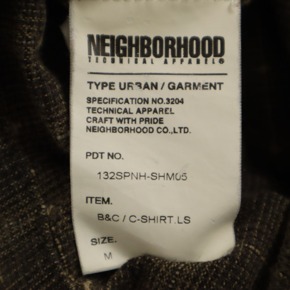 NEIGHBORHOOD ネイバーフッド 日本製 チェック柄 長袖 シャツ M ブラウン メンズ