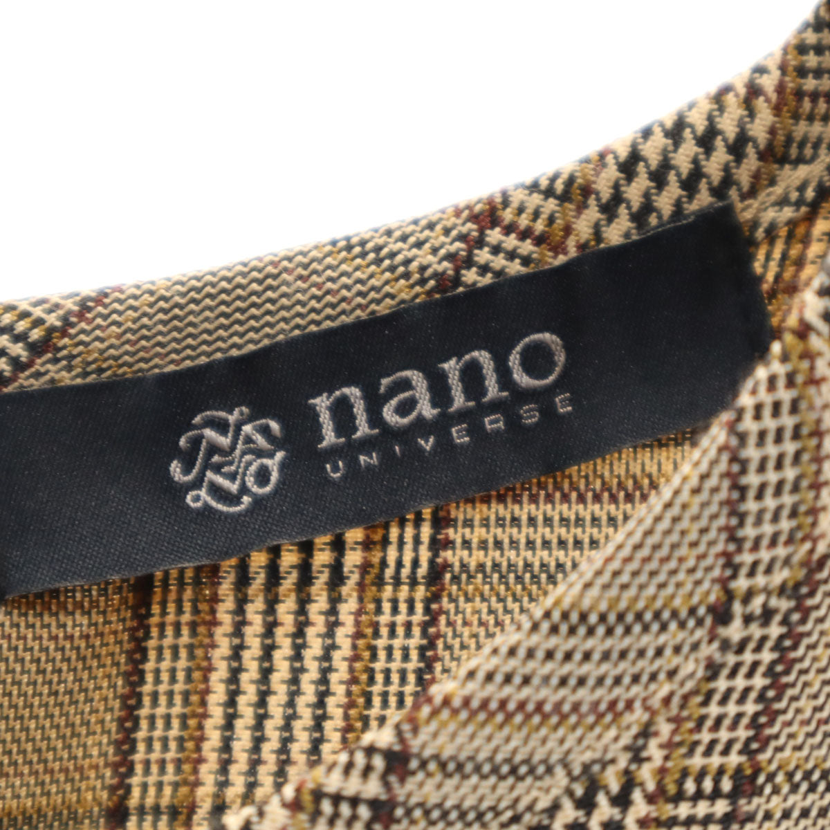 nano universe ナノユニバース チェック柄 長袖 チュニック F ベージュ レディース