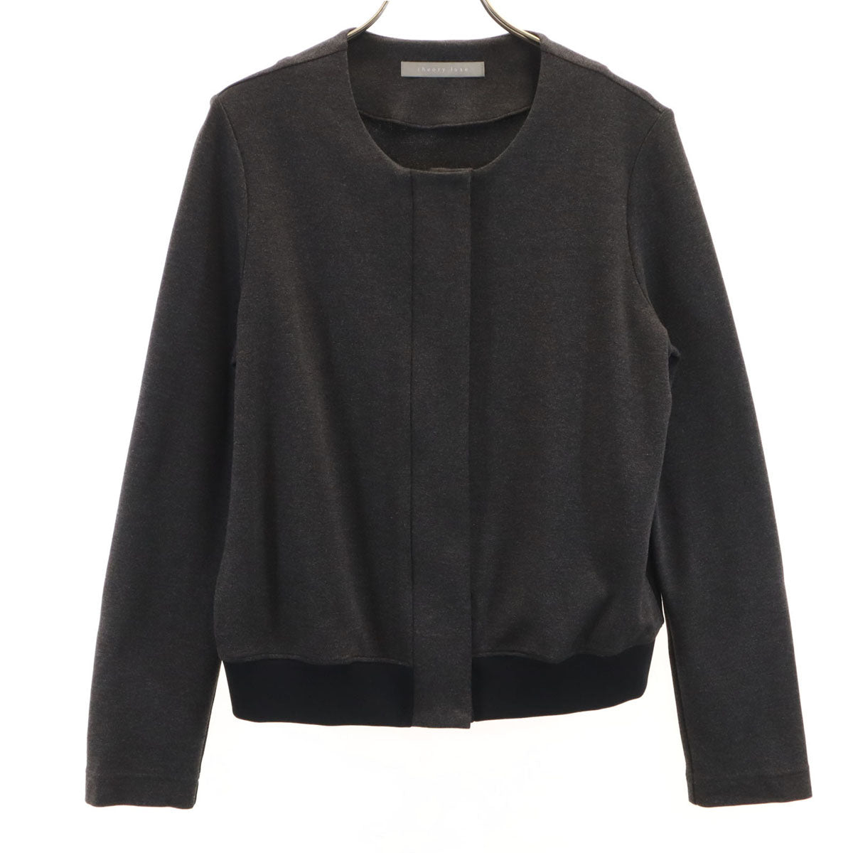 美品 theory luxe セオリーリュクス 日本製 ノーカラー ブルゾン 38 チャコールグレー ジャケット レディース