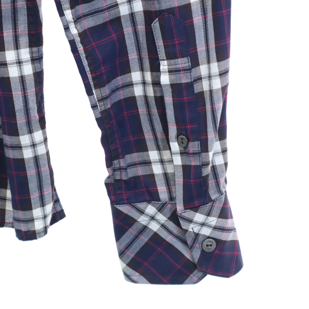 EPOCA UOMO エポカウォモ チェック柄 長袖 コットンシャツ 46 ネイビー ロールアップ袖 メンズ