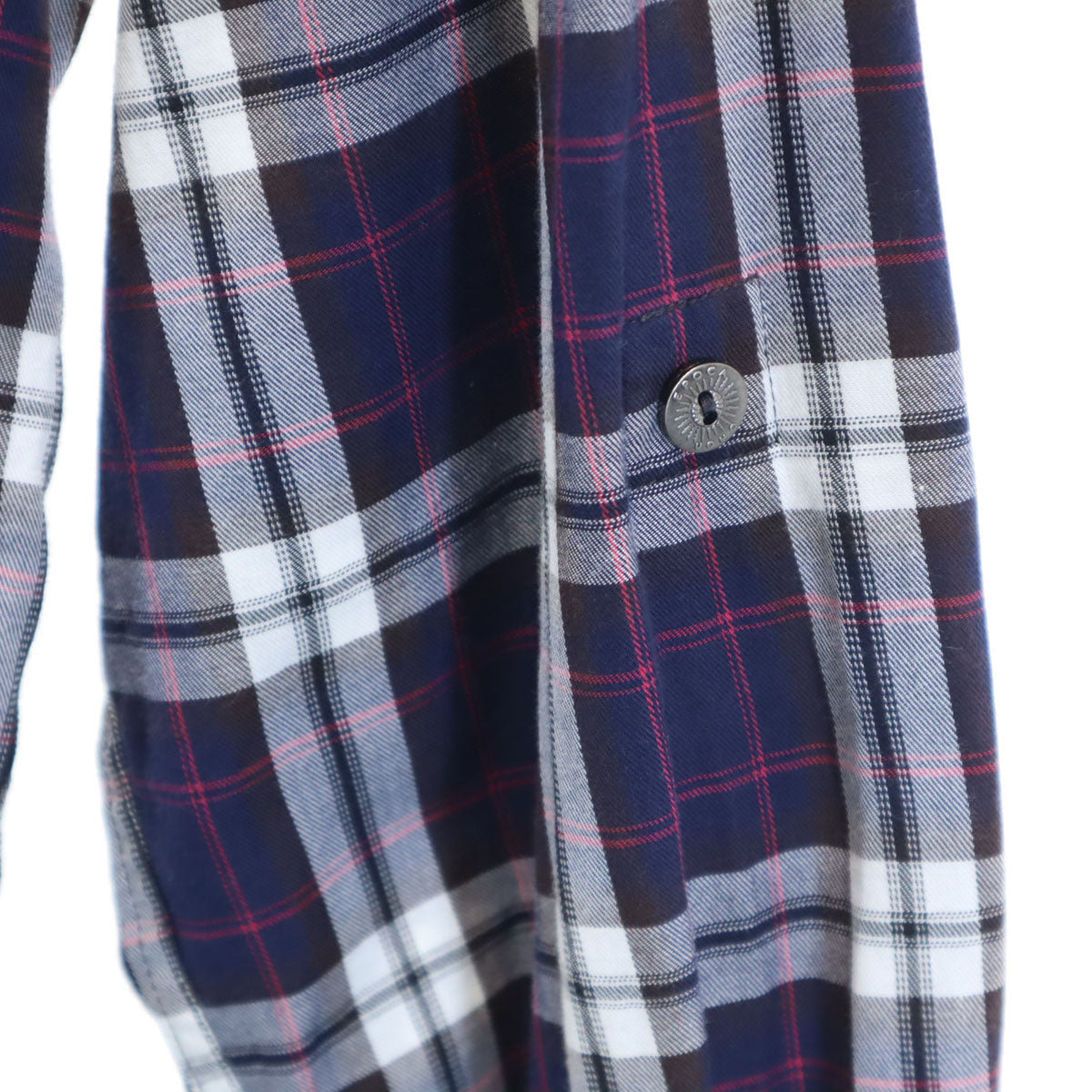 EPOCA UOMO エポカウォモ チェック柄 長袖 コットンシャツ 46 ネイビー ロールアップ袖 メンズ