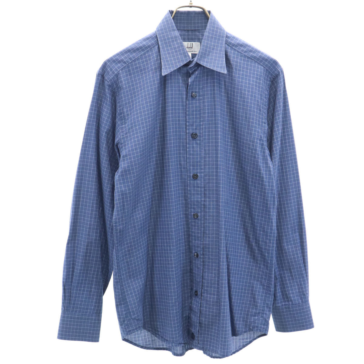 Dunhill ダンヒル チェック柄 長袖 エンジニアードフィット コットンシャツ S ネイビー メンズ