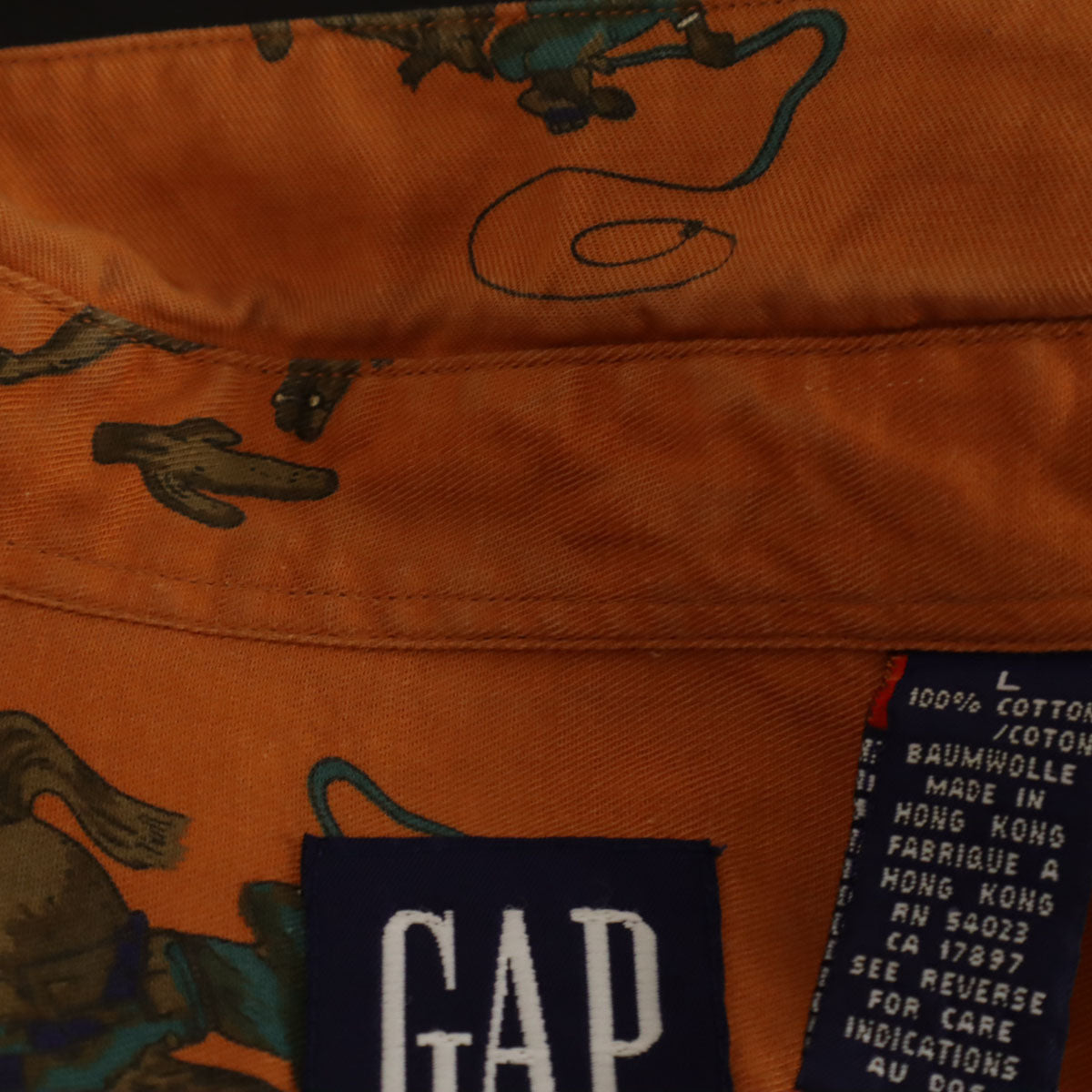 GAP ギャップ 90s オールド 紺タグ カウボーイ柄 長袖 ボタンダウンシャツ L オレンジ メンズ