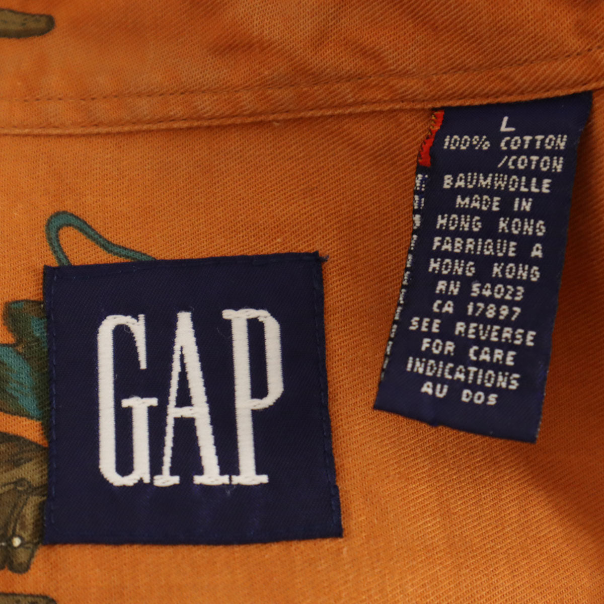 GAP ギャップ 90s オールド 紺タグ カウボーイ柄 長袖 ボタンダウンシャツ L オレンジ メンズ
