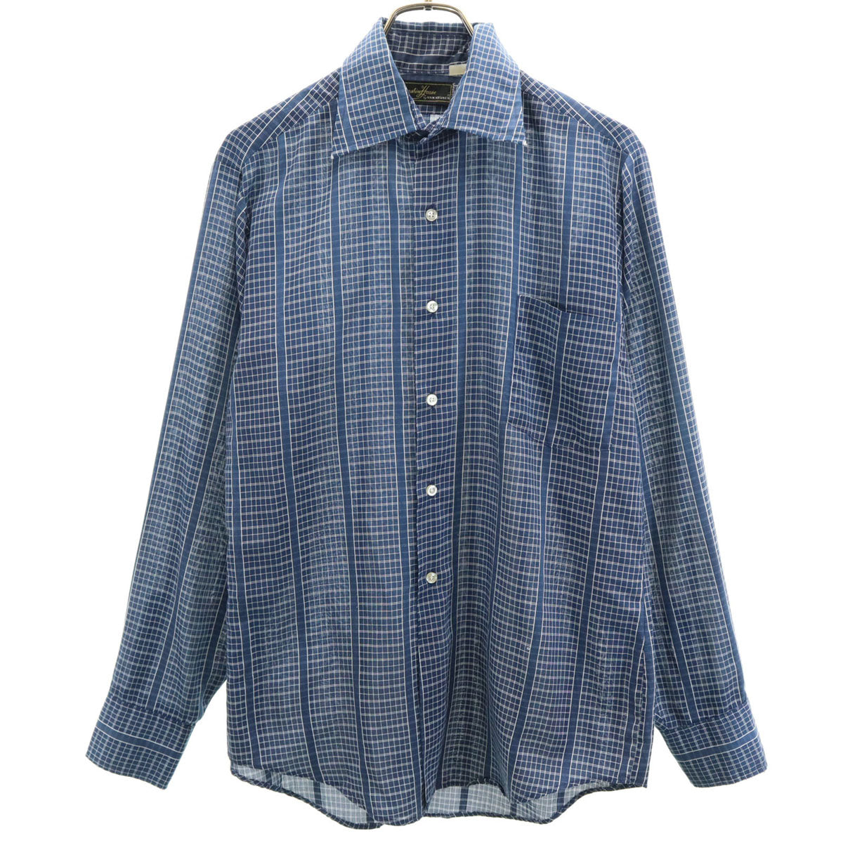 VAN HEUSEN ヴァンヒューゼン 70s 80s ヴィンテージ 衿芯 チェック柄 長袖 シャツ ブルー メンズ