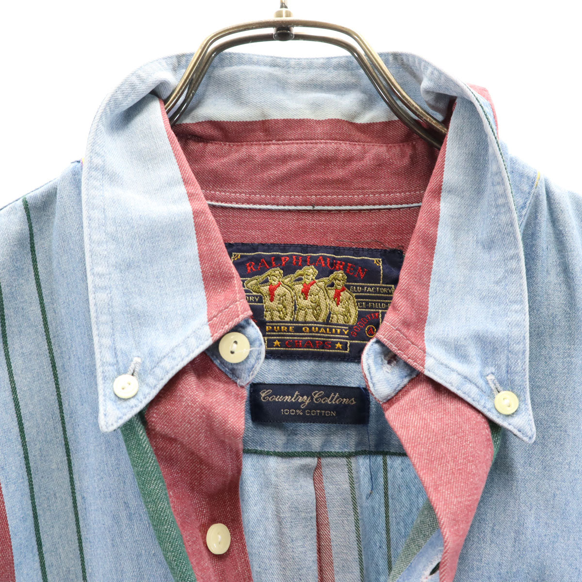 CHAPS RALPH LAUREN チャップスラルフローレン 80s ヴィンテージ マルチカラー ストライプ柄 長袖 コットンシャツ M ブルー メンズ