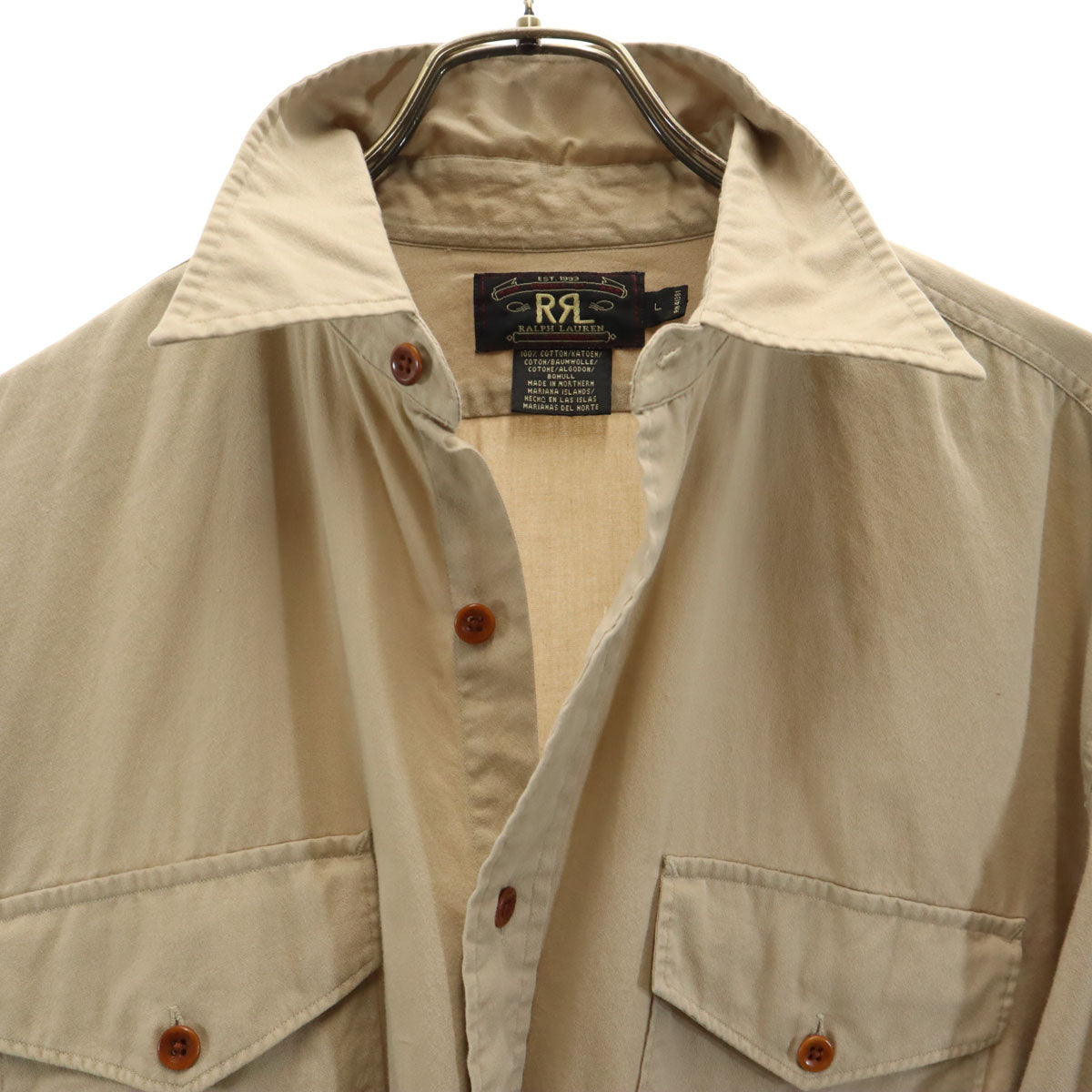 RRL ダブルアールエル 90s オールド 初期タグ 赤3星 長袖 コットンシャツ L ベージュ ラルフローレン メンズ