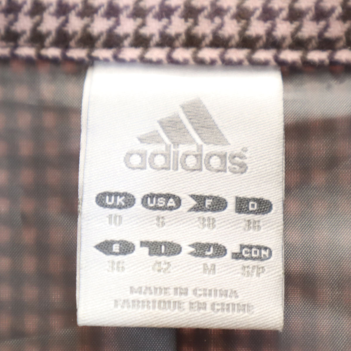 adidas アディダス イタリア製 ハウンドトゥース柄 シングルライダースジャケット 上下 セットアップ M バーガンディ 千鳥格子 レディース
